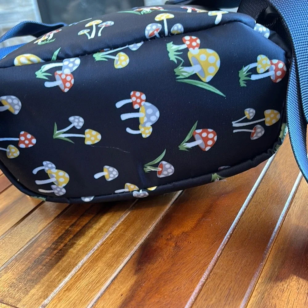 Navy Backpack with Whimsical Mushroom Design
